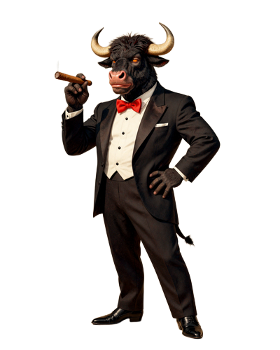 Bizzo Casino Bison Maskottchen im Smoking mit Zigarre