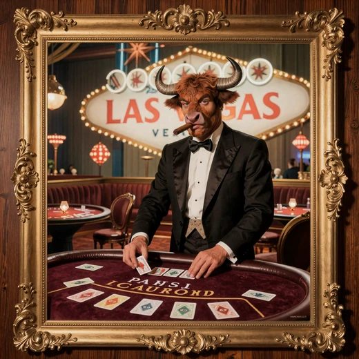 Bizzo Casino Bison Dealer im Smoking am Vintage Blackjack-Tisch