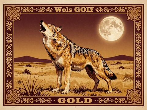 Wolf Gold Slot Artwork im Vintage-Poster-Stil
