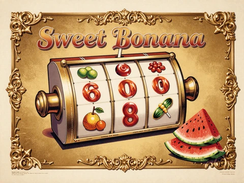 Sweet Bonanza Slot Artwork im Vintage-Poster-Stil
